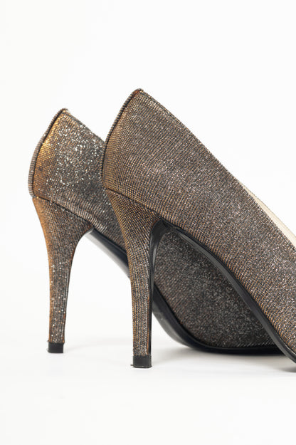 Stuart Weitzman Bowover Pyrite Nocturn Sparkly Bow Peep-Toe Pumps