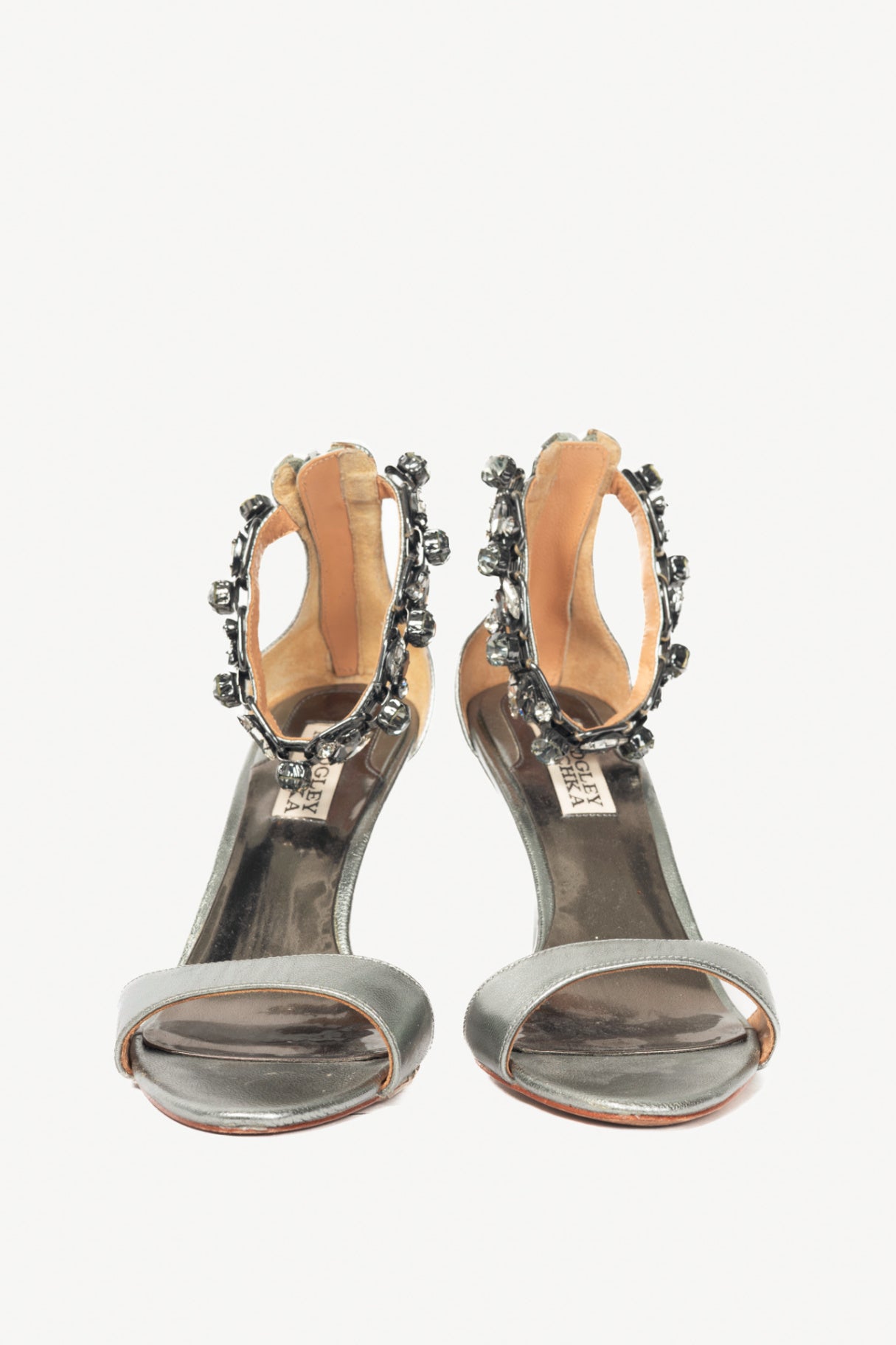 Badgley Mischka Clark Silver Embellished Leather Sandals