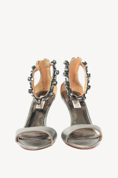 Badgley Mischka Clark Silver Embellished Leather Sandals