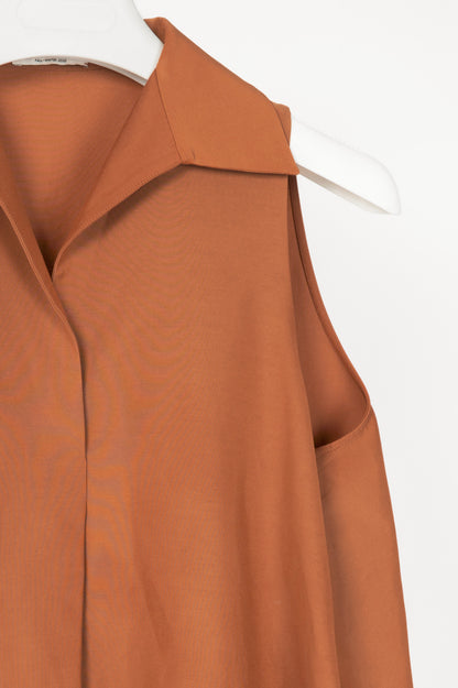 Co Rust Cotton-Blend Taffeta Collared Blouse
