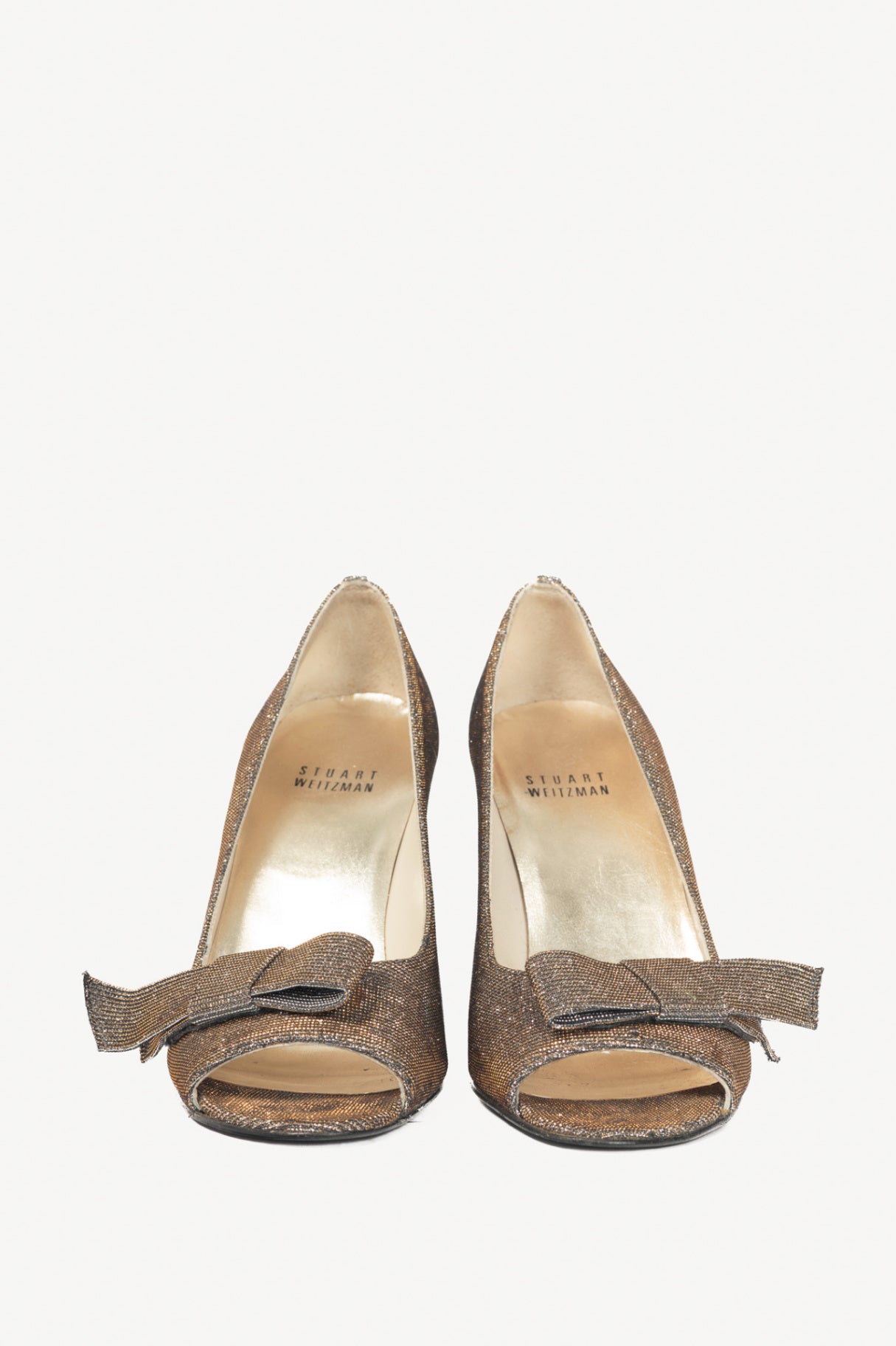 Stuart Weitzman Bowover Pyrite Nocturn Sparkly Bow Peep-Toe Pumps