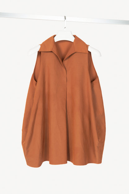 Co Rust Cotton-Blend Taffeta Collared Blouse