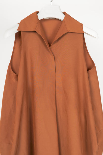 Co Rust Cotton-Blend Taffeta Collared Blouse
