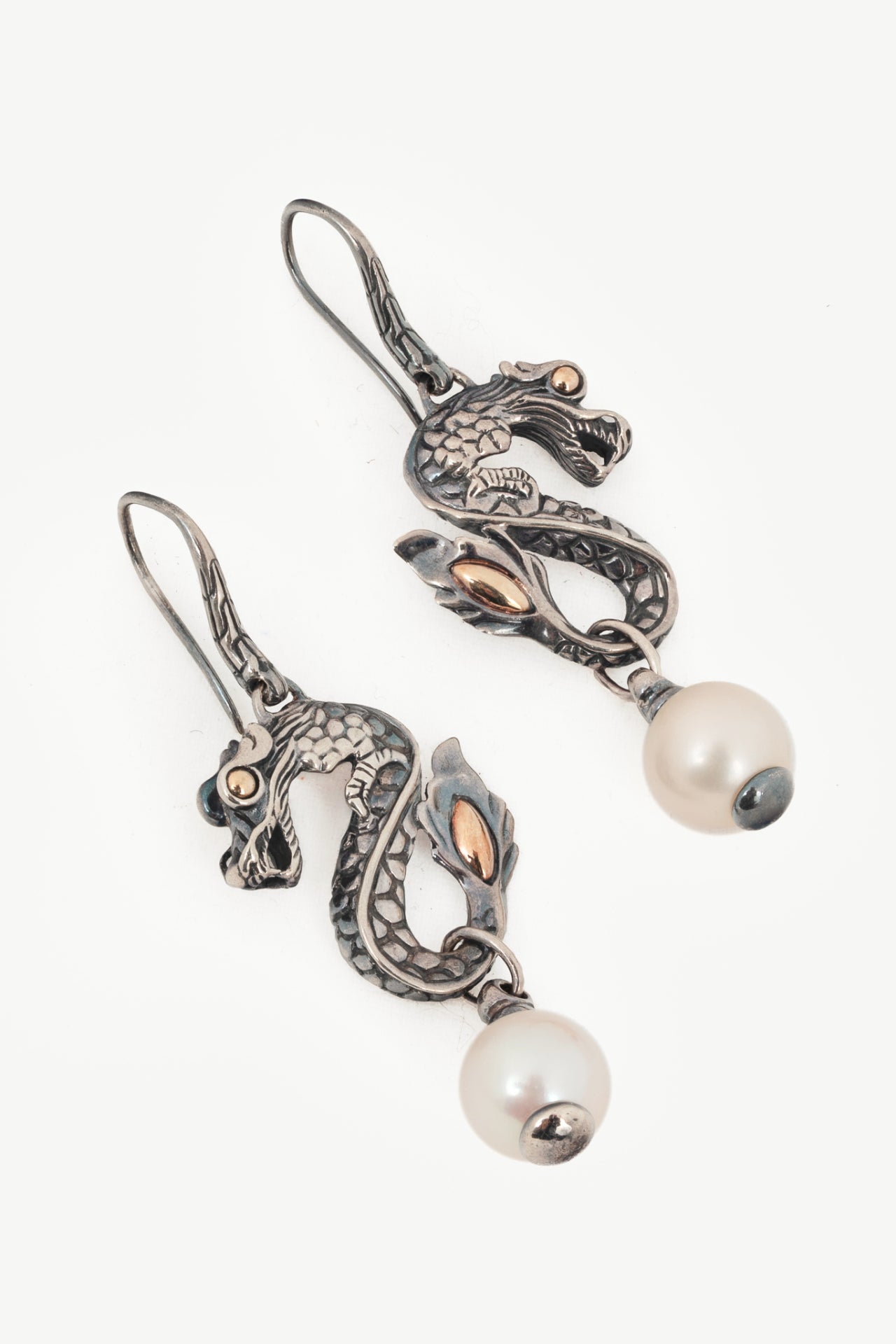 John Hardy Naga Sterling Silver Dragon Pearl Earrings