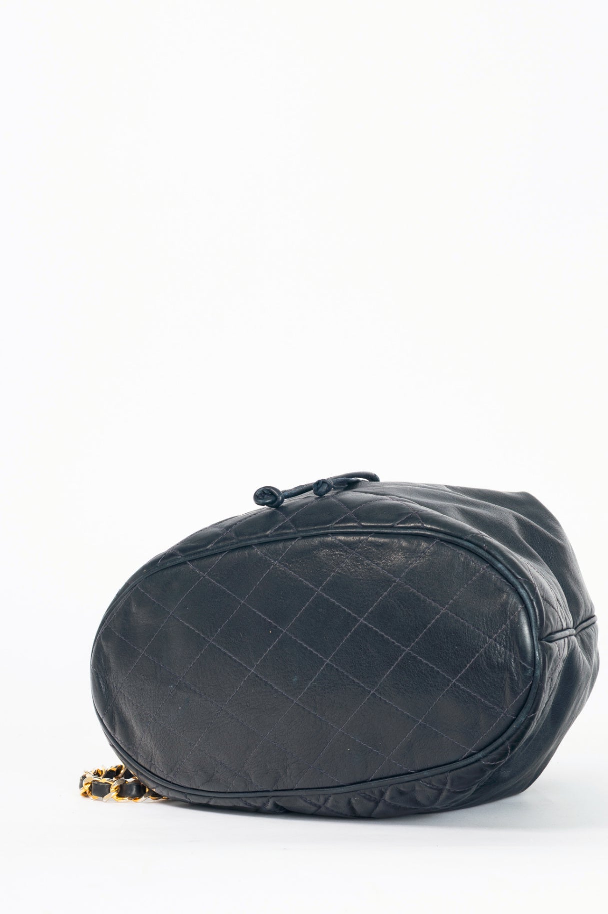 Chanel Vintage Navy Leather Quilted Bucket Bag