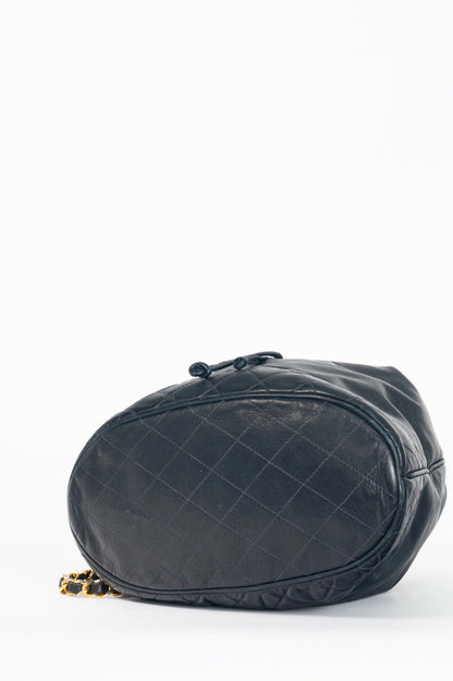 Chanel Vintage Navy Leather Quilted Bucket Bag