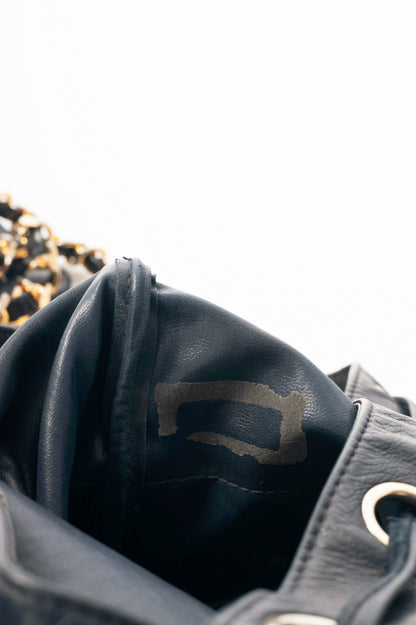 Chanel Vintage Navy Leather Quilted Bucket Bag