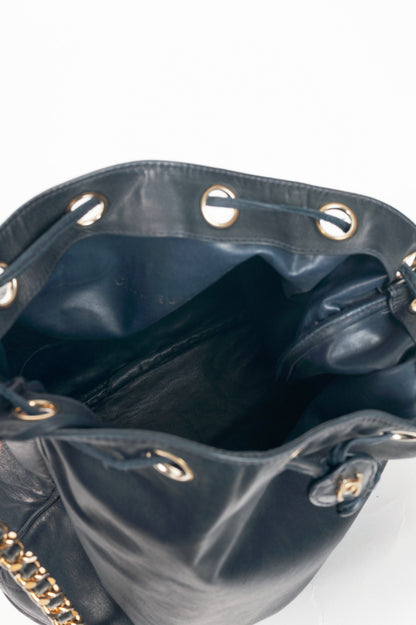 Chanel Vintage Navy Leather Quilted Bucket Bag