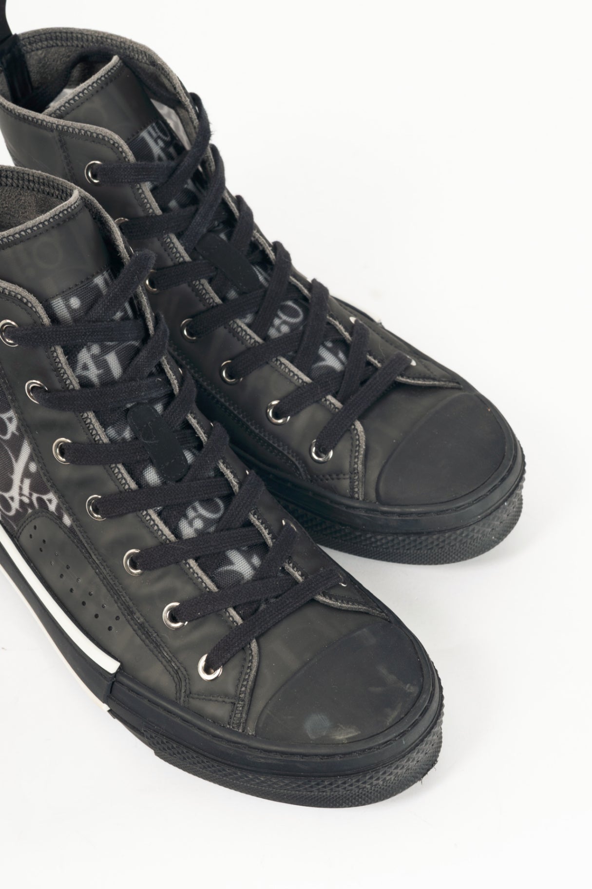 Christian Dior B23 Black Oblique-Canvas Lace-Up High-Top Sneakers