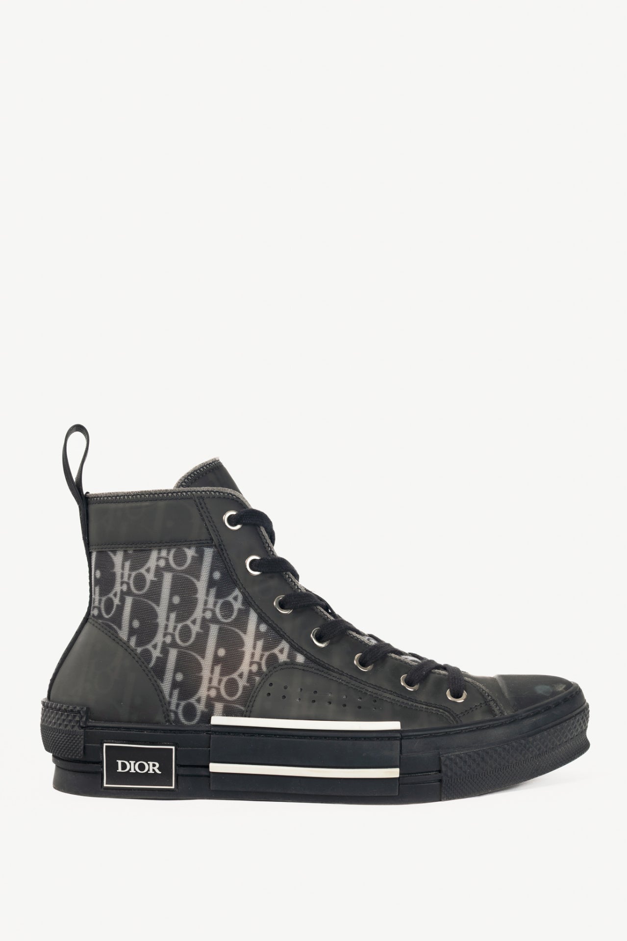 Christian Dior B23 Black Oblique-Canvas Lace-Up High-Top Sneakers
