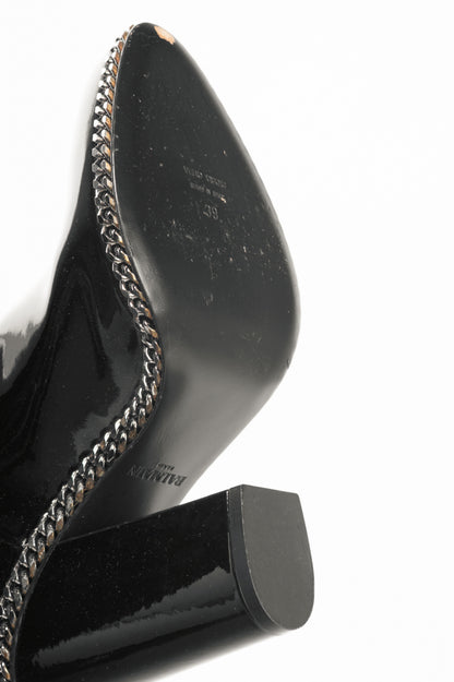 Balmain Emma Noir Patent-Leather Chain-Trim Thigh-High Boots