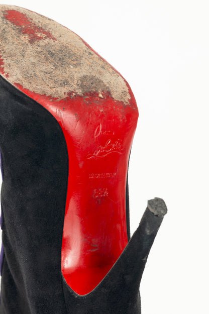 Christian Louboutin Et Trott 100 Black & Violette Veau Velours Booties