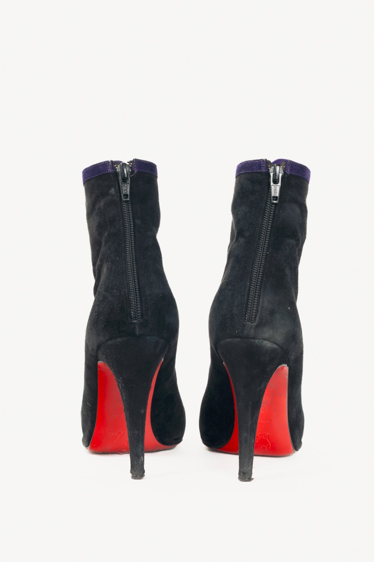 Christian Louboutin Et Trott 100 Black & Violette Veau Velours Booties