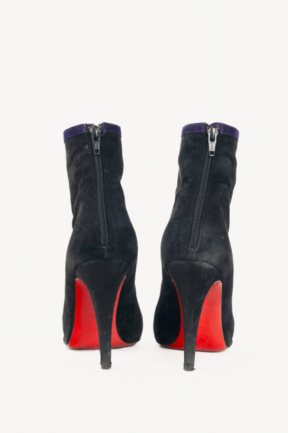 Christian Louboutin Et Trott 100 Black & Violette Veau Velours Booties