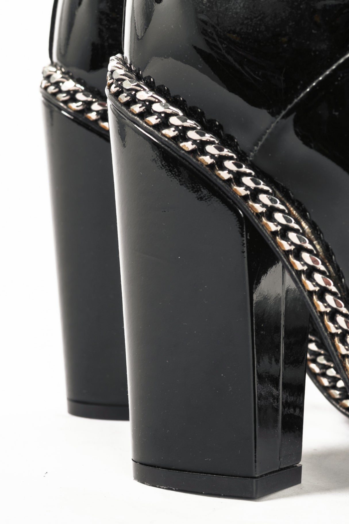 Balmain Emma Noir Patent-Leather Chain-Trim Thigh-High Boots