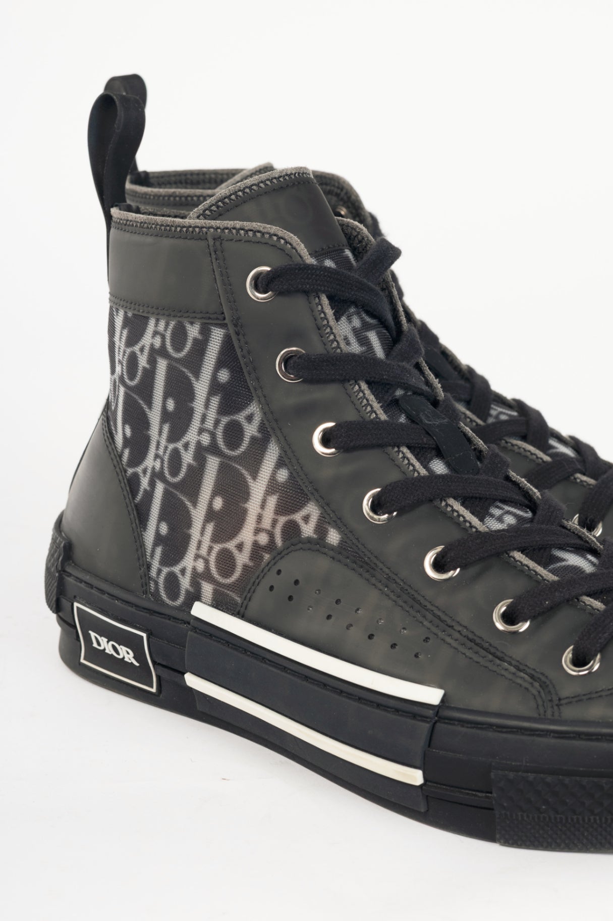 Christian Dior B23 Black Oblique-Canvas Lace-Up High-Top Sneakers