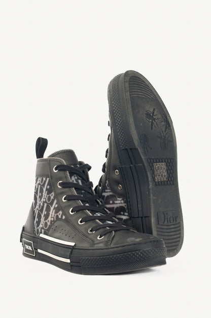 Christian Dior B23 Black Oblique-Canvas Lace-Up High-Top Sneakers