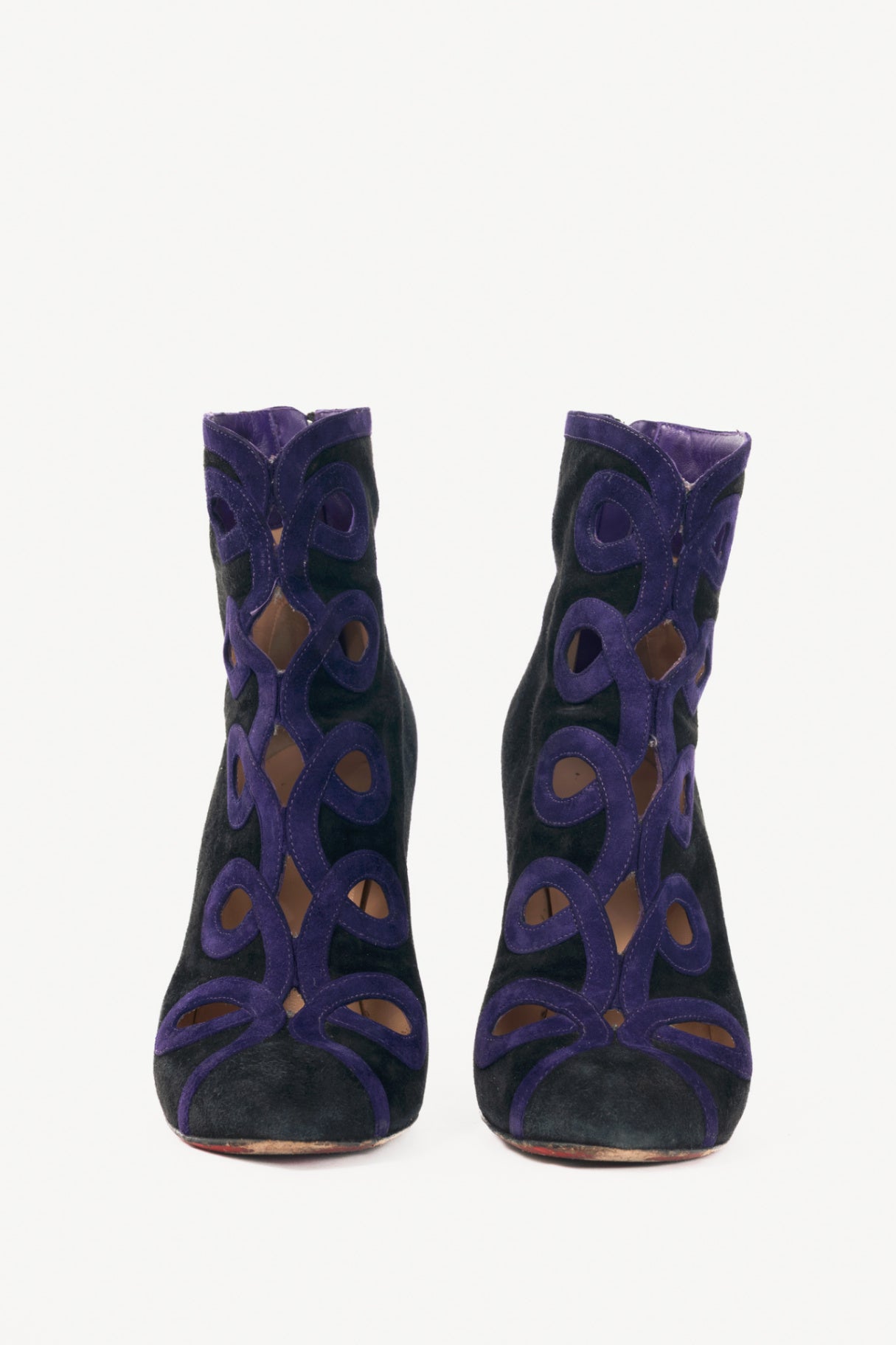 Christian Louboutin Et Trott 100 Black & Violette Veau Velours Booties