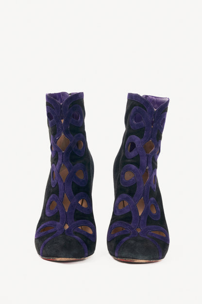 Christian Louboutin Et Trott 100 Black & Violette Veau Velours Booties