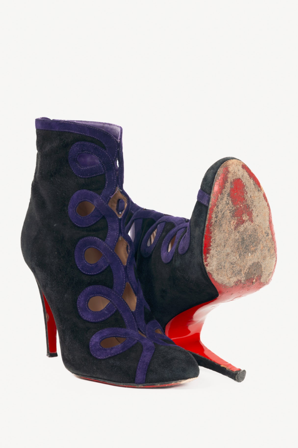 Christian Louboutin Et Trott 100 Black & Violette Veau Velours Booties