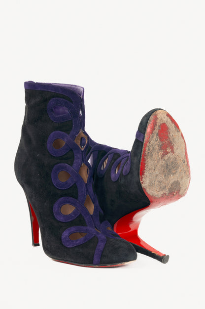 Christian Louboutin Et Trott 100 Black & Violette Veau Velours Booties