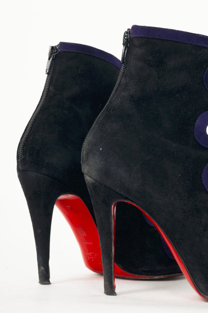 Christian Louboutin Et Trott 100 Black & Violette Veau Velours Booties
