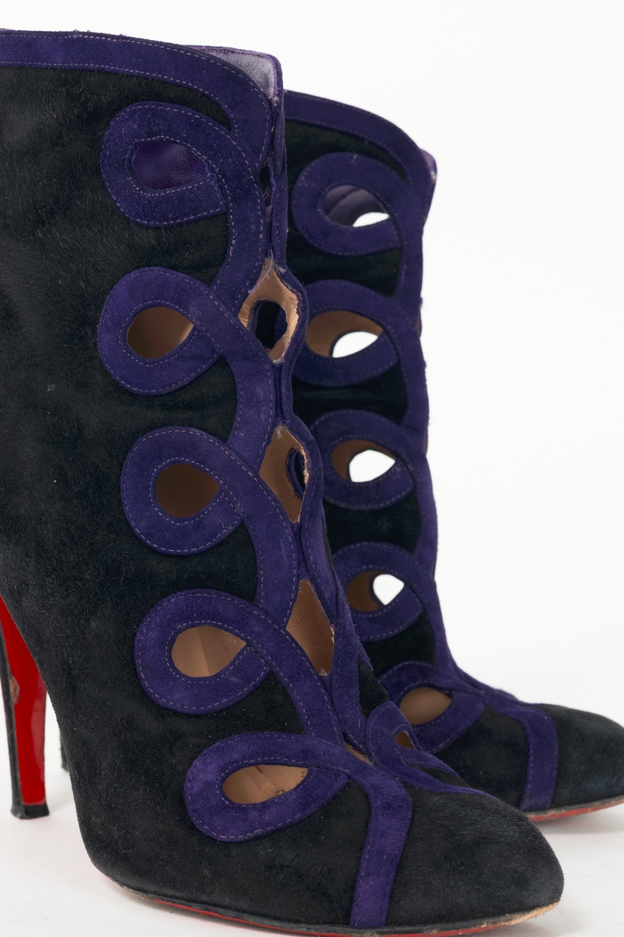Christian Louboutin Et Trott 100 Black & Violette Veau Velours Booties
