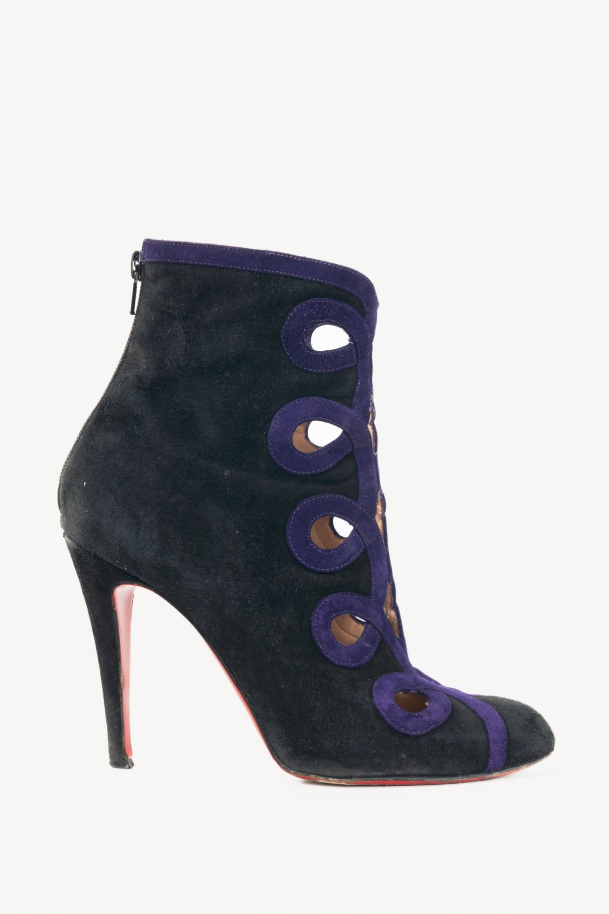 Christian Louboutin Et Trott 100 Black & Violette Veau Velours Booties