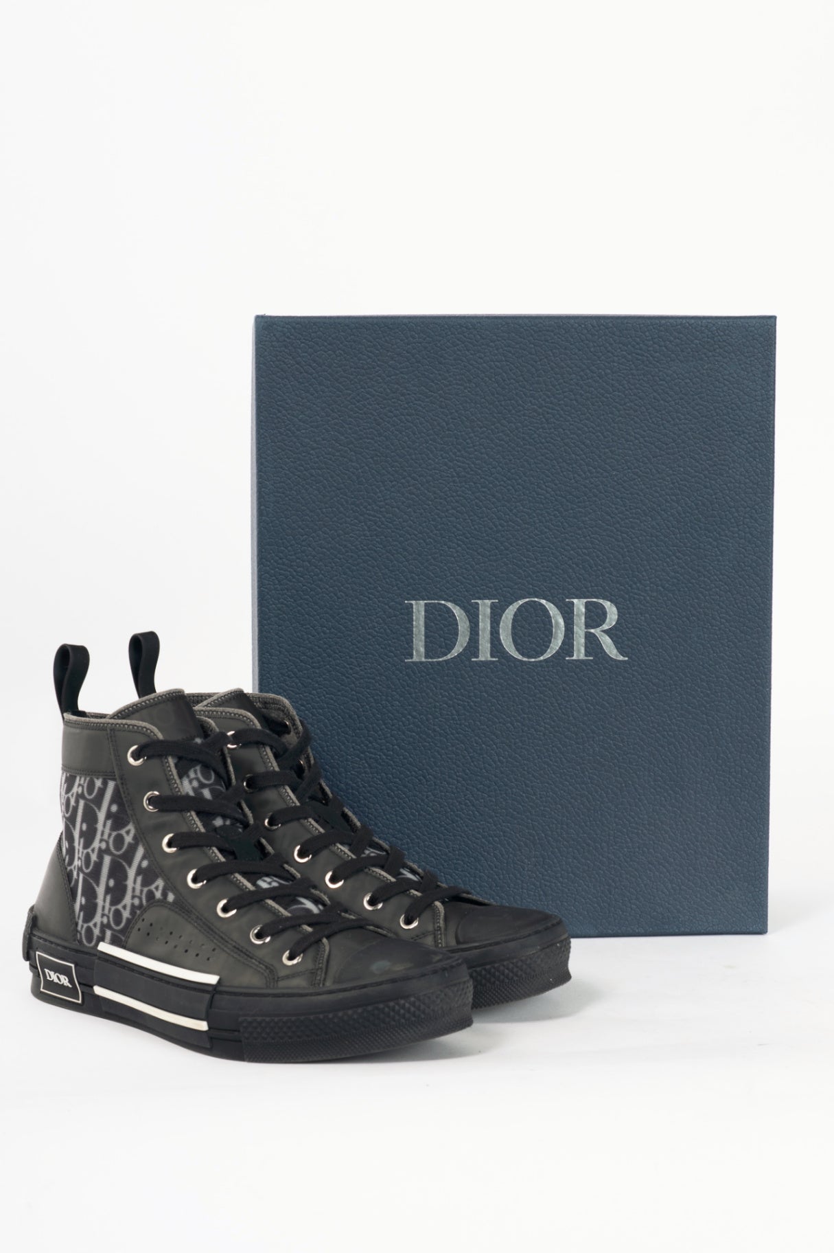 Christian Dior B23 Black Oblique-Canvas Lace-Up High-Top Sneakers