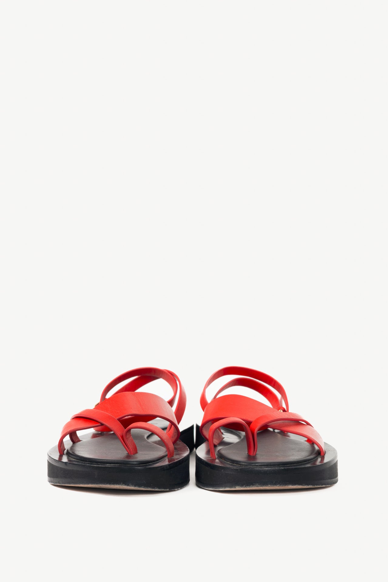 Co Red Leather Flat Platform Sandals