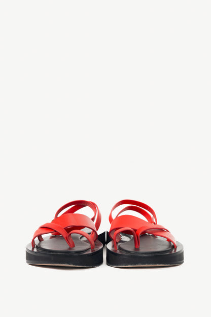 Co Red Leather Flat Platform Sandals