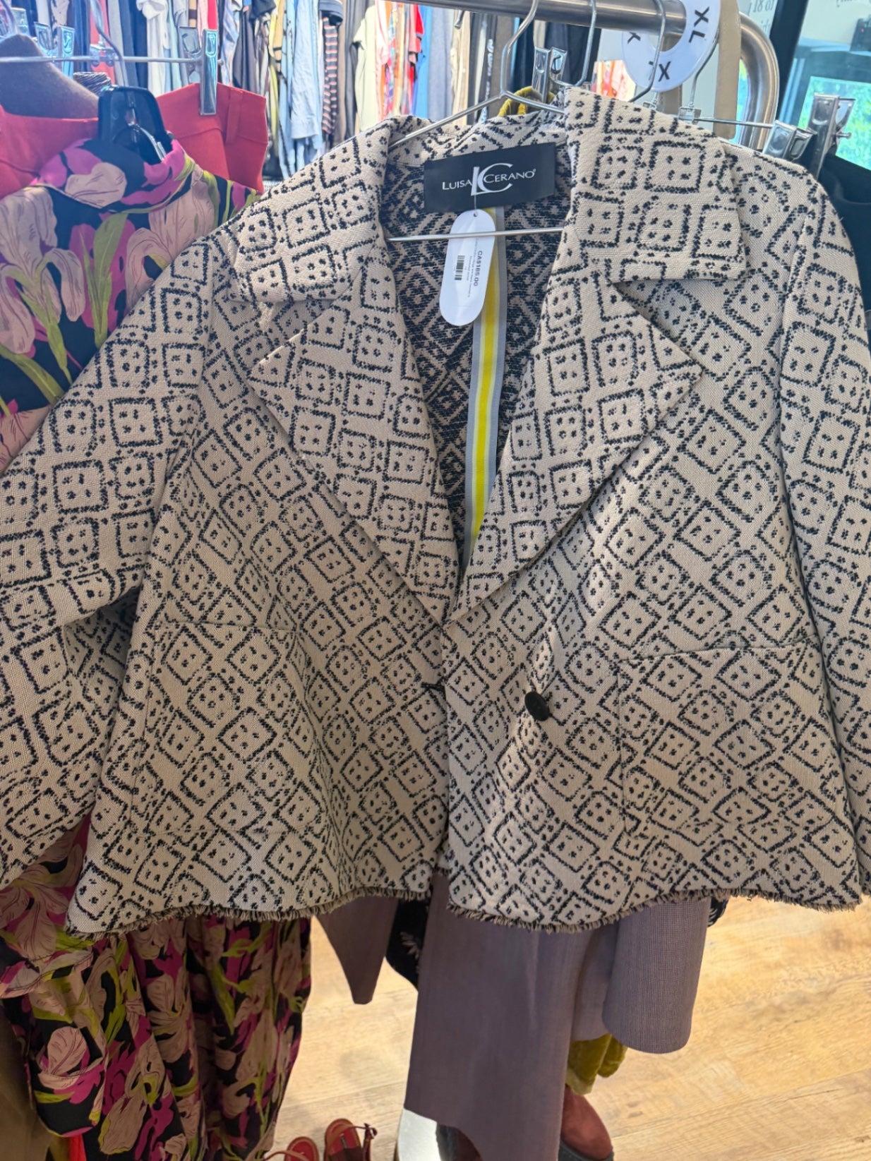 Luisa Cerano Beige and Black Geometric Structured Jacket