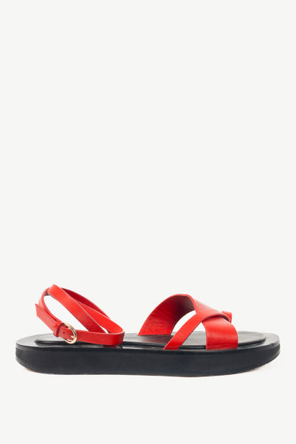 Co Red Leather Flat Platform Sandals
