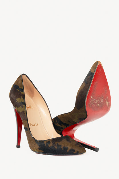 Christian Louboutin Pigalle Green Pony Camouflage Pointed-Toe Pumps