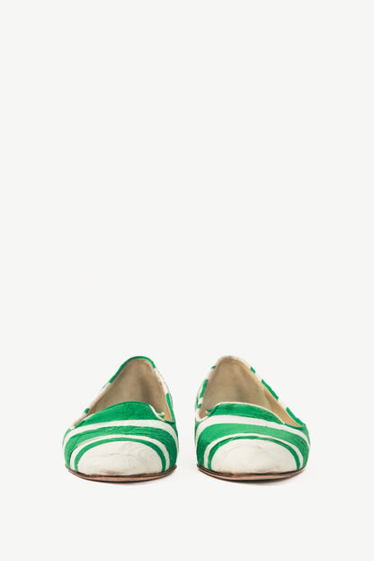 Dolce & Gabbana Green & White Striped Jacquard Flats