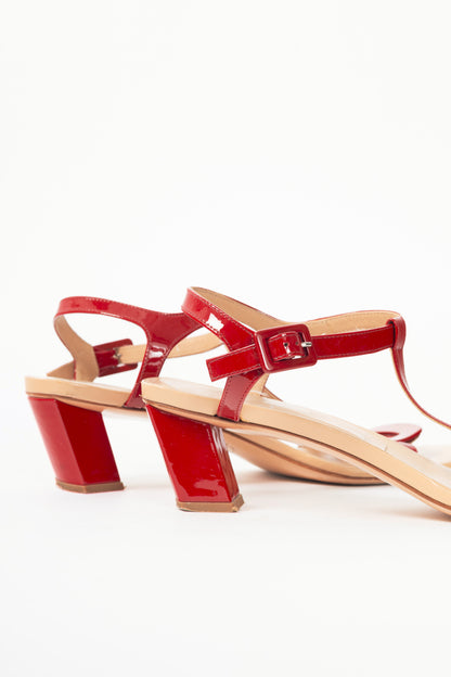 Roger Vivier Chip Red Patent Leather T-Strap Sandals