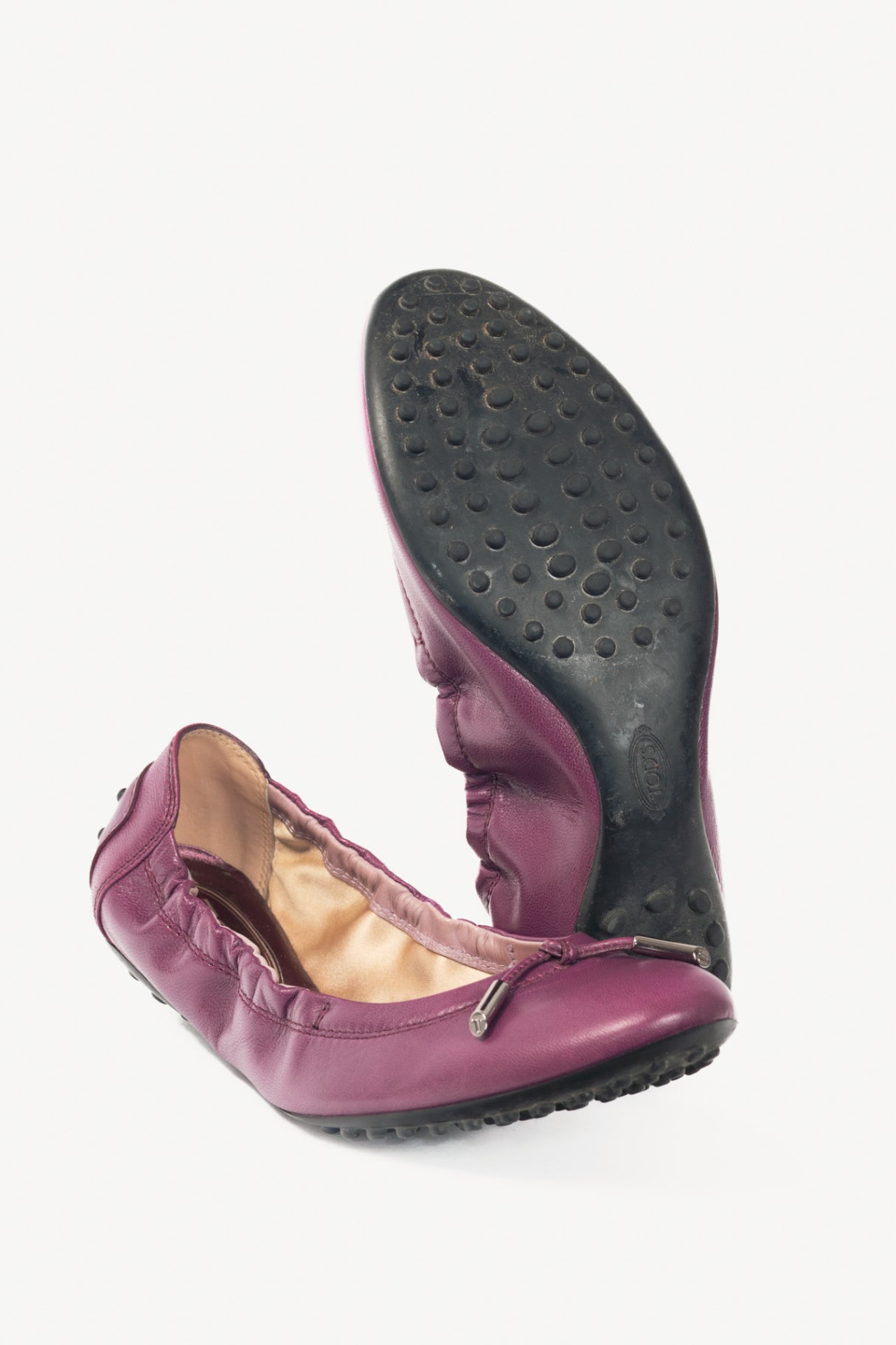 Tod's Purple Leather Bow Gommino Ballet Flats