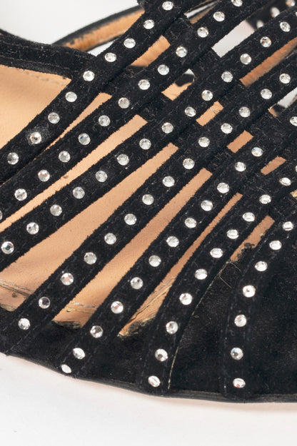  Charlotte Olympia Spike Black Crystal-Embellished Suede Sandals