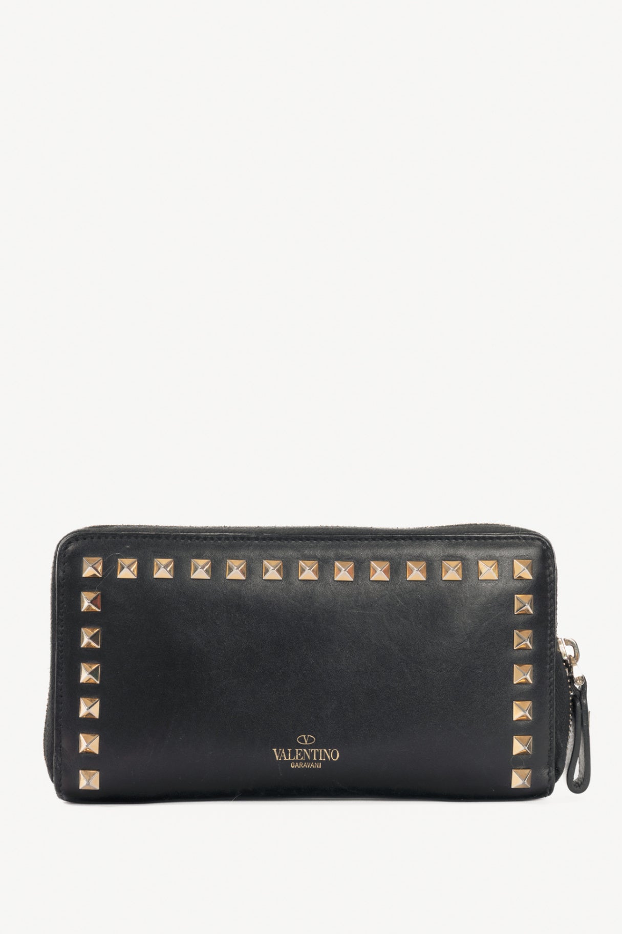Valentino Garavani Black Leather Rockstud Zip Wallet