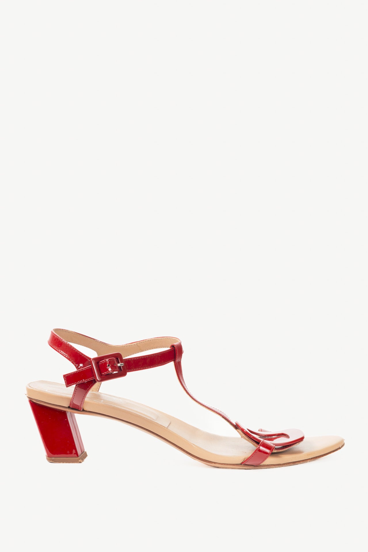 Roger Vivier Chip Red Patent Leather T-Strap Sandals