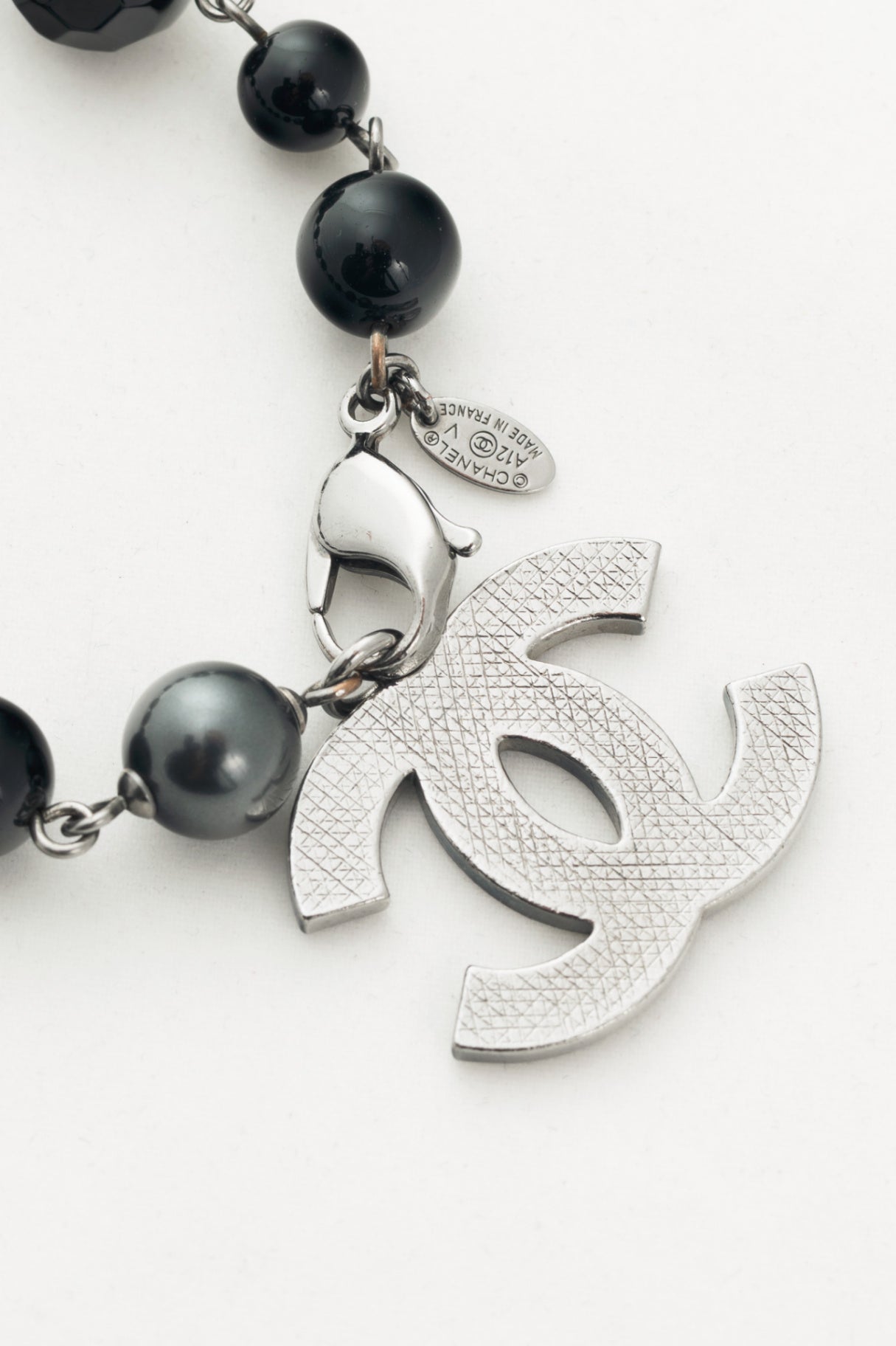 Chanel A12 Black Beaded CC-Charm Bracelet