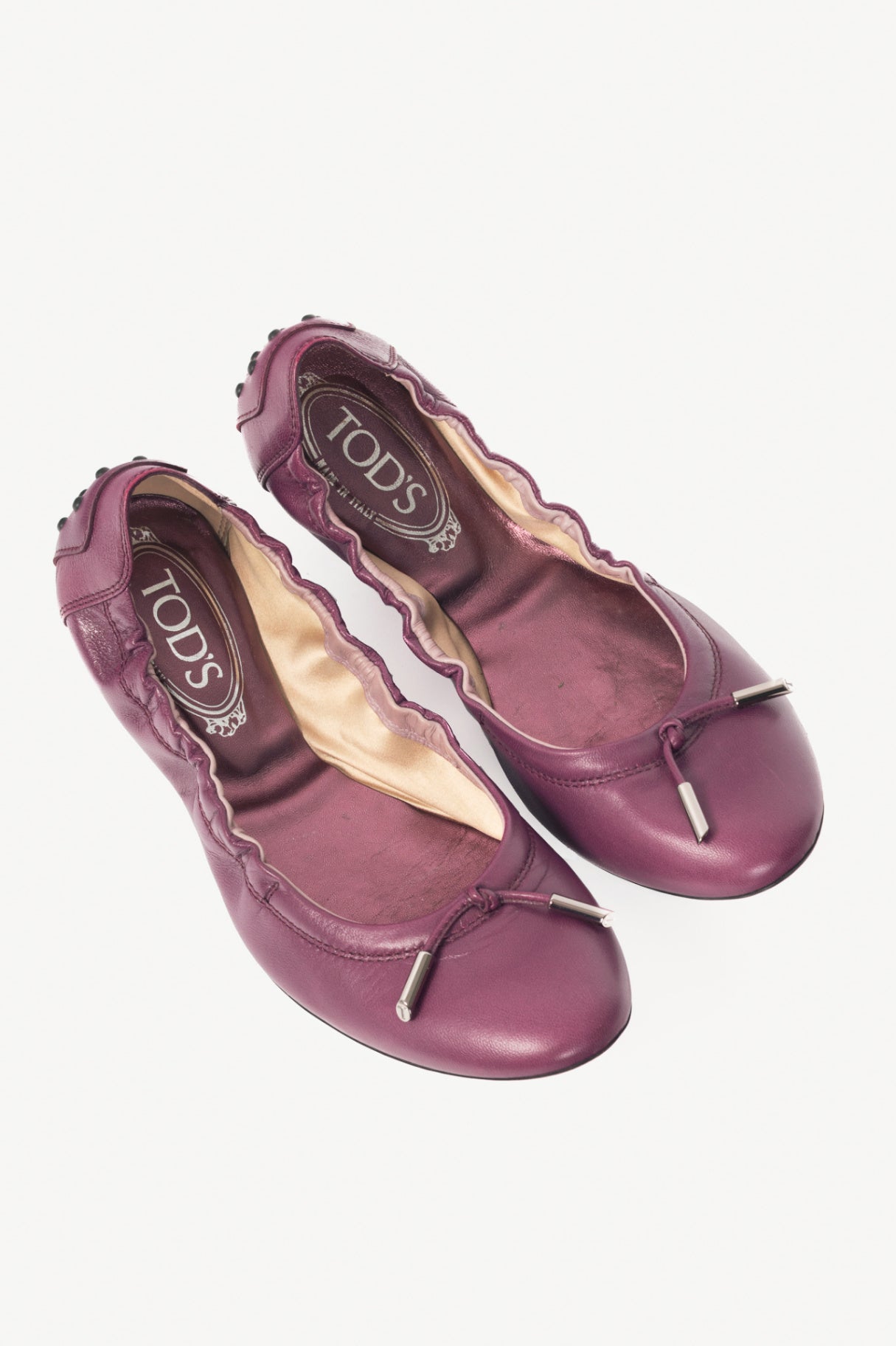 Tod's Purple Leather Bow Gommino Ballet Flats