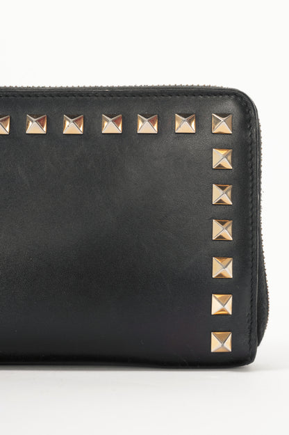 Valentino Garavani Black Leather Rockstud Zip Wallet
