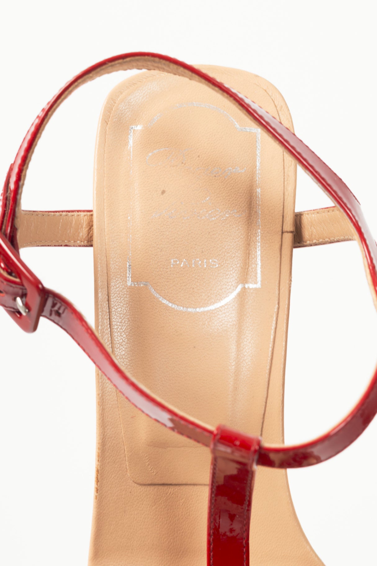 Roger Vivier Chip Red Patent Leather T-Strap Sandals