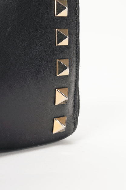 Valentino Garavani Black Leather Rockstud Zip Wallet