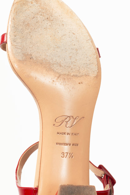 Roger Vivier Chip Red Patent Leather T-Strap Sandals