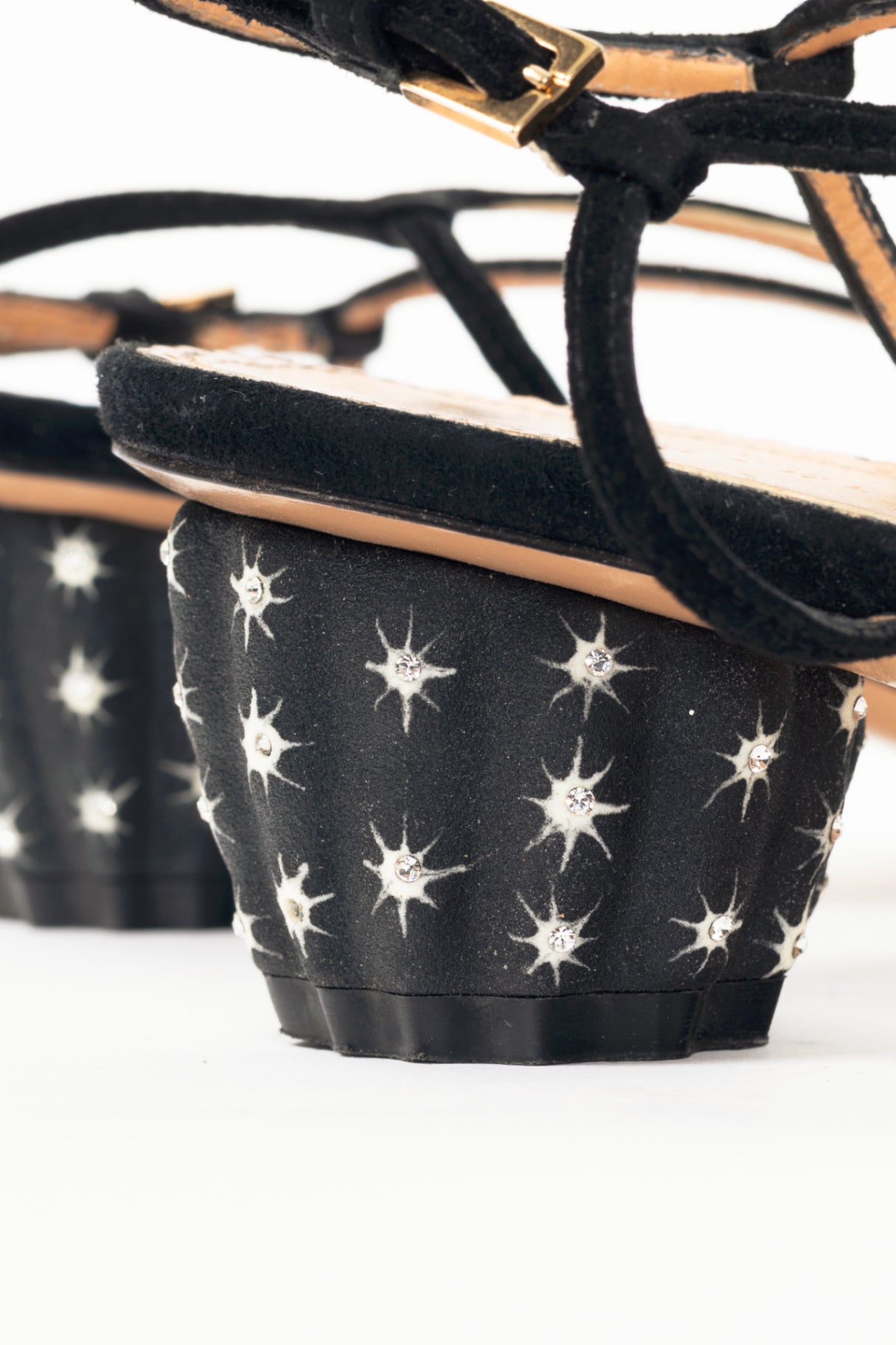  Charlotte Olympia Spike Black Crystal-Embellished Suede Sandals