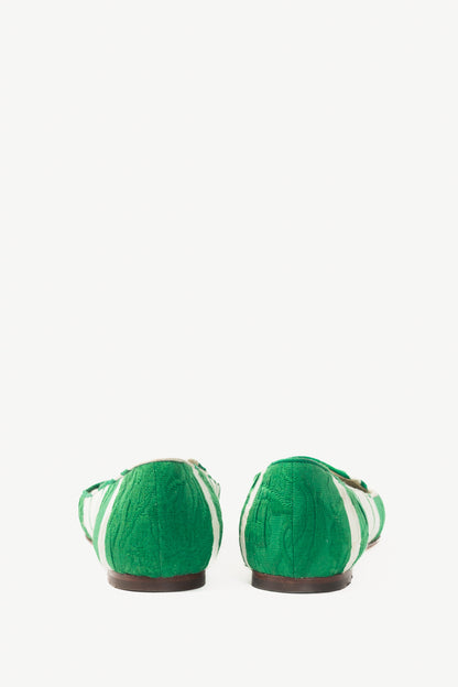 Dolce & Gabbana Green & White Striped Jacquard Flats