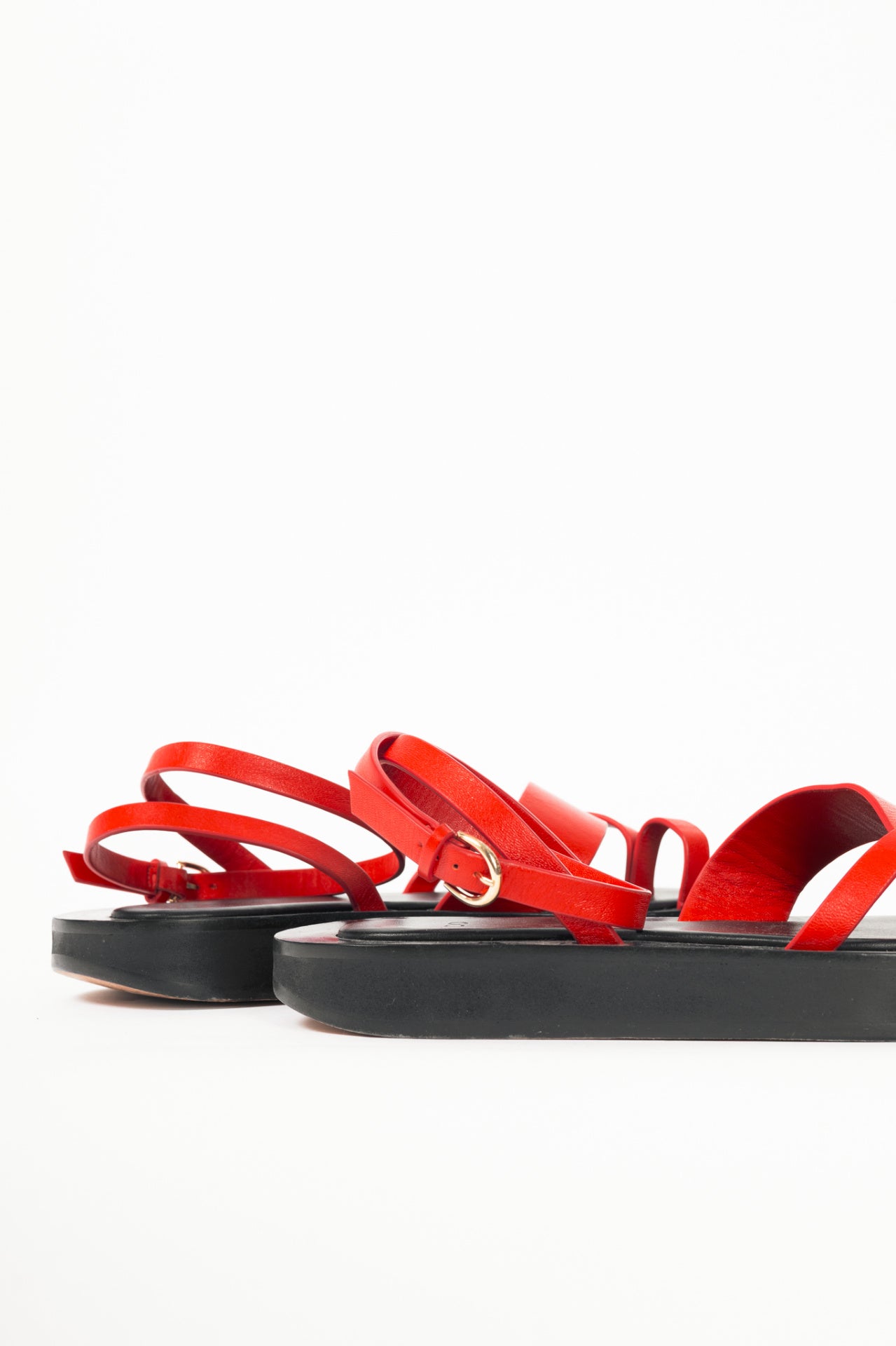 Co Red Leather Flat Platform Sandals