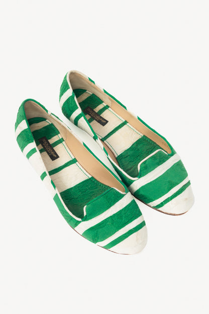 Dolce & Gabbana Green & White Striped Jacquard Flats